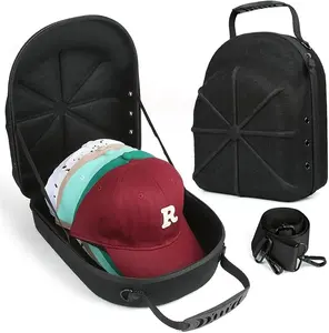 6 Baseball Caps - Perfect for Traveling (Black) Travel Case with Adjustable Shoulder Strap, Hard baseball hat case