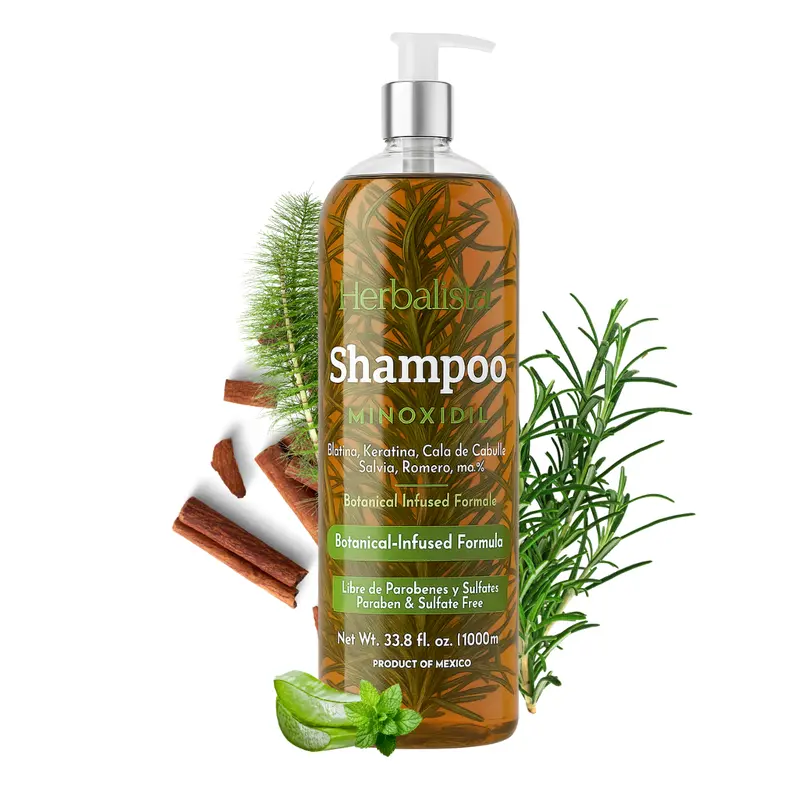 Herbalista Viral New Herbal Shampoo Minoxidil 1000ml (33.8 fl oz) - With Real Pieces of Rosemary, Cinnamon, Aloe, & Mint - Fortalece, Regenera, Acelera Crecimiento – Con Ingredientes Naturales.