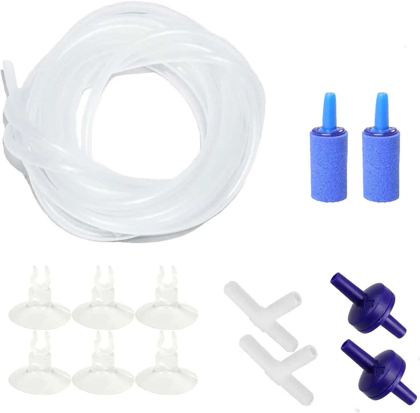 14ft 3/16" Clear Aquarium Airline Tubing Kit - Air Pump Accessory with Air Stones, Check Valves, Suction Cups, Connectors (Pet Supplies for Fish & Aquatic Pumps & Filters)