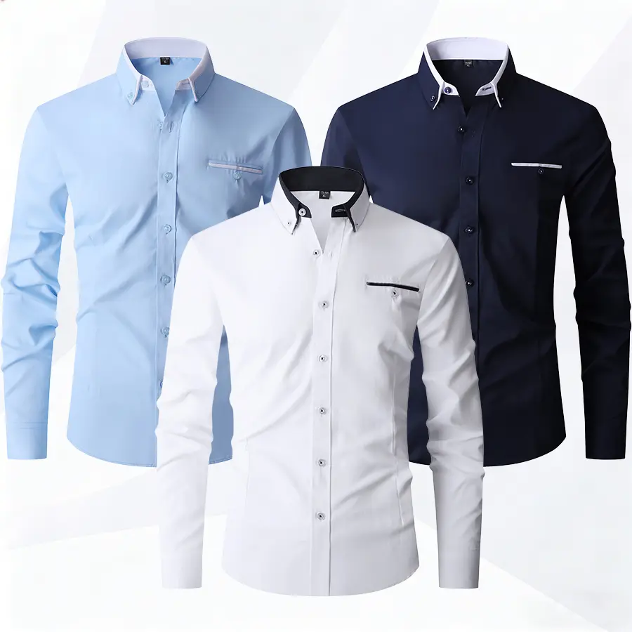 Men’s premium dress shirt: unique collar design and pocket embellishments, slim fit, wrinkle-resistant fabric, elegant for everyday wear #SummerVibes