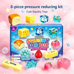 8-Piece Set Box Malt Sugar Stress Relief Fidget Toys, Sensory Bundle, Creative Slow-Return Squishy, Party Gift, 8 Different Styles,Squishy Fun Set