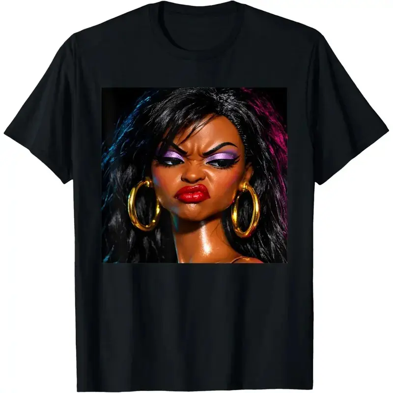 Sassy Doll Face Graphic Tee - Y2K Streetwear Aesthetic Black T-Shirt, Funny Mood Attitude Doll Print, Unisex Oversized Comfy Top, Trendy Baddie Style Apparel for Women & Men