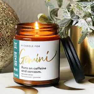 Wax & Wit Gemini Candle, Zodiac Gift, Astrology Gifts, June Birthday Gifts, May Birthday Gifts - 9oz Glass Jar