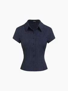 Collar Stripe Short Sleeve Shirt