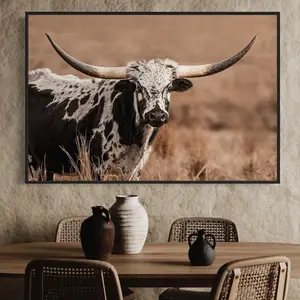 Darrell Stunning Texas Longhorn Wall Art Poster Unframed With Cowboy Rustic Design - Southwestern Style For Home Elegance