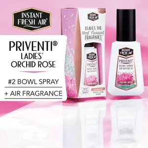 Priventi ORCHID ROSE for Ladies - #2 Toilet Spray + Air Fragrance, Freshener and Odor Eliminator Bottle, 2.4 Oz. (70 ml), Alcohol-Free, Non-Flammable, Floral Bouquet Scent, Eco-Friendly Deodorizer