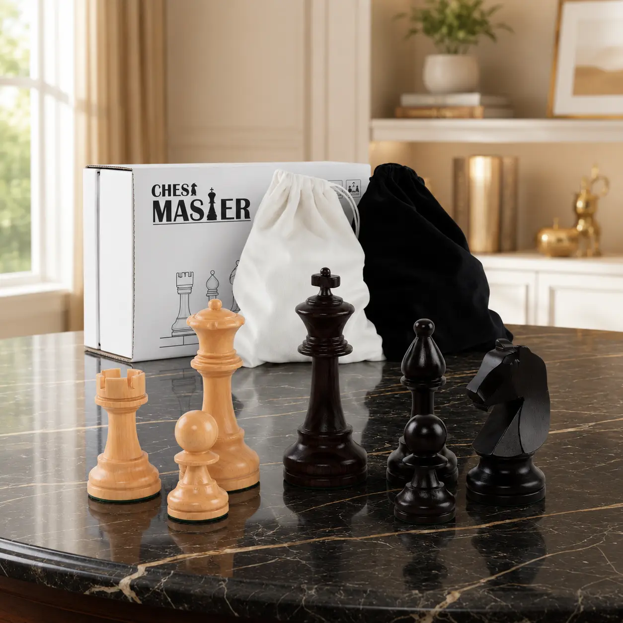 3.75-inch luxury Staunton wooden chess board set with silicone chessboard