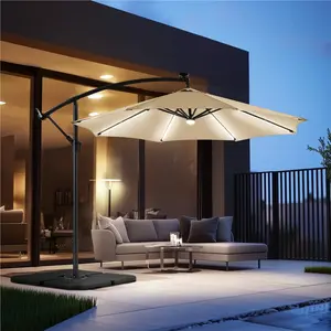 【8 Solar LED Strip Lights】Yaheetech 10 FT Patio Offset Umbrella with  Hub Light, 8-Rib Outdoor Cantilever Umbrella with Crank & Cross Base for Backyard Garden Pool