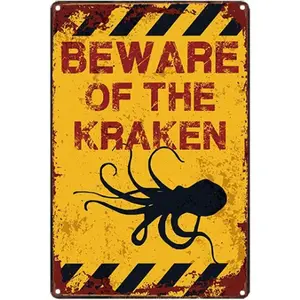 Original Retro Design Beware Of The Kraken Tin Metal Signs Wall Art, Anti-Corrosion Thick Tinplate Print Poster Wall Decoration Sign