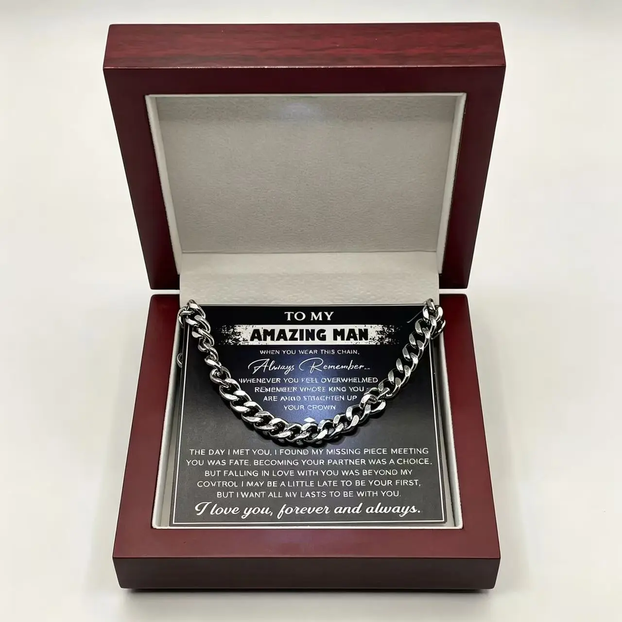 Herringbone, Snake, Rope, Chunky Paperclip, CZ Cuban Link & Figaro Layering Chains Necklaces - Stainless Steel Jewelry，Husband Gift for Expressing Love, Anniversary or Christmas Card-Included Accessory