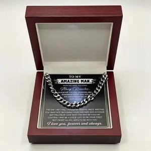 For my man cuban chain necklace set with promise pendant – Always by your side, husband gift ideas, love necklace for men, anniversary or Christmas gift for my husband