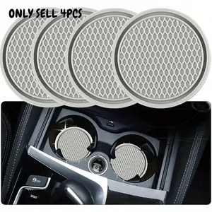 4PCS Car coaster, car water cup storage mat, creative circular insulation soft rubber car decoration