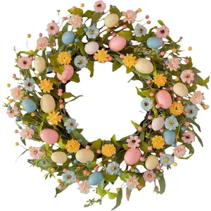 24 Inch Easter Wreath for Front Door – Spring Summer Decor with Flowers, Faux Eggs, Berries & Eucalyptus, Indoor Outdoor Wall Window Wedding Home Decor