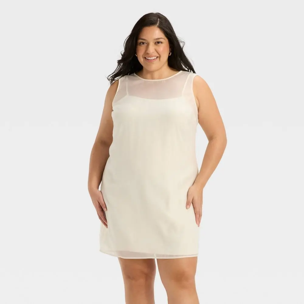 Women's Sheer Organza Mini Shift Dress - A