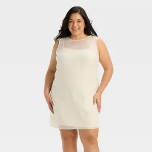 Women's Sheer Organza Mini Shift Dress - A