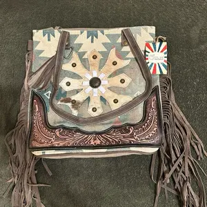 Chicco Fringe Crossbody Bag - Stylish Tote with Unique Art Design and Leather Straps