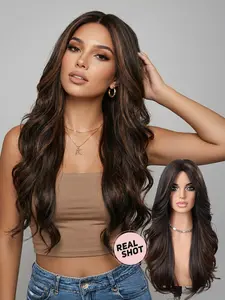 24-Inch Women's Synthetic Fiber Wig, Heat-Resistant, Mixed Color, Natural Butterfly Cut Wave Style, Perfect for Daily Wear, Birthday Gift, Synthetic Material Wigs