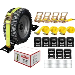Wheel Chock Tie Down Kit (4,500lb Break Strength) Heavy Duty Trailer Tire Straps System for ATV, UTV, Lawn Mower & More - Ratchet Tie Downs Accessories with E Track for Four Wheeler