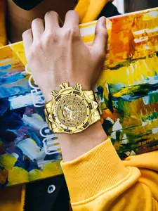 Men's Punk Style Large Round Dial Quartz Watch, Fashion Watch for Party Daily Clothing Decor, Trendy All-match & Exquisite Watch for Birthday Gift, Quartz Wristwatch, Fashionable Watches