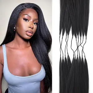 Ourwigs Kinky Straight Feather Crochet Yaki Blended Human Hair Extension Pre Separated Knotless Crochet Hair Micro Bundles With Loop For Reusable Boho Braids 24Inch 90g 50Strands