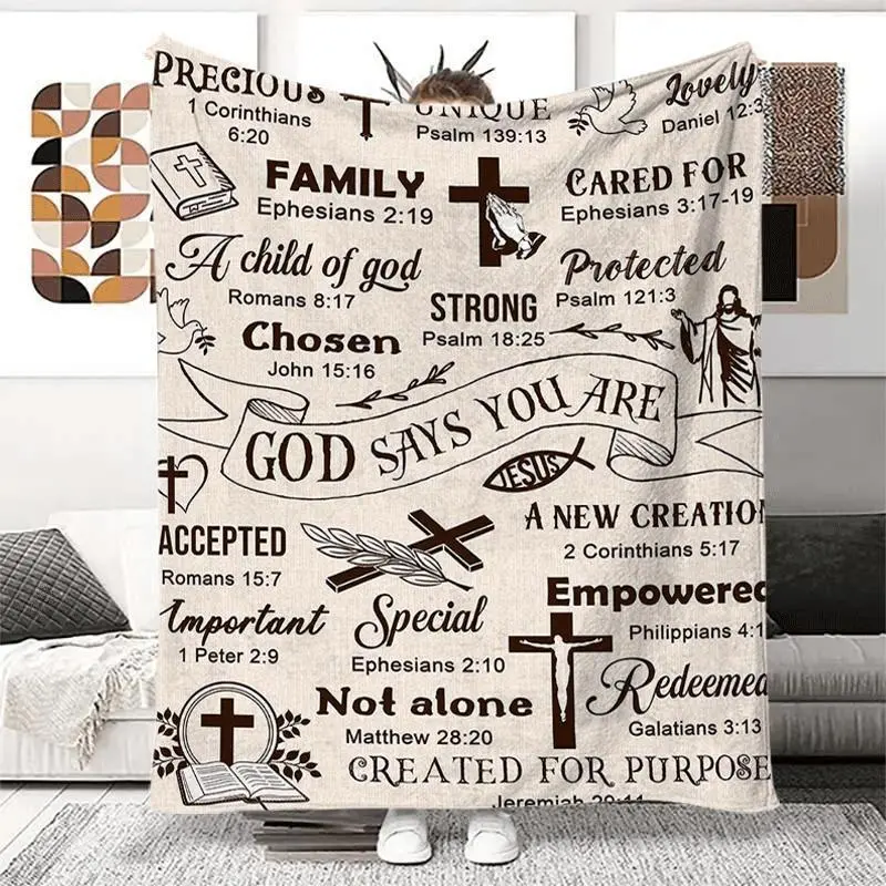 Cross Letter Pattern Fleece Blanket Faith Inspirational Quote Throw Cozy Religious Themed Soft Warm Blanket for Home Office Napping or Travel Comfort Gift Idea Anime Design