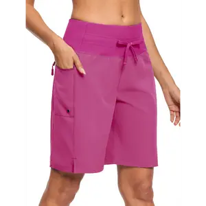 Women's UPF 50+ Quick-Dry High-Waisted Swim Shorts with Zipper Pockets, Lightweight Polyester/Spandex Blend, Side Tie, Perfect for Beach & Pool - Mint Green