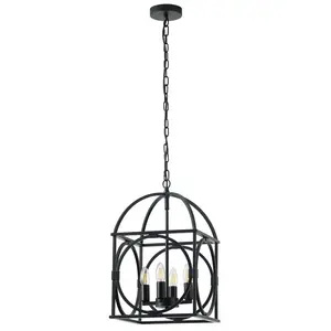 Modern Matte Black 4-Light Metal Frame Pendant Lighting Fixture for Kitchen Island