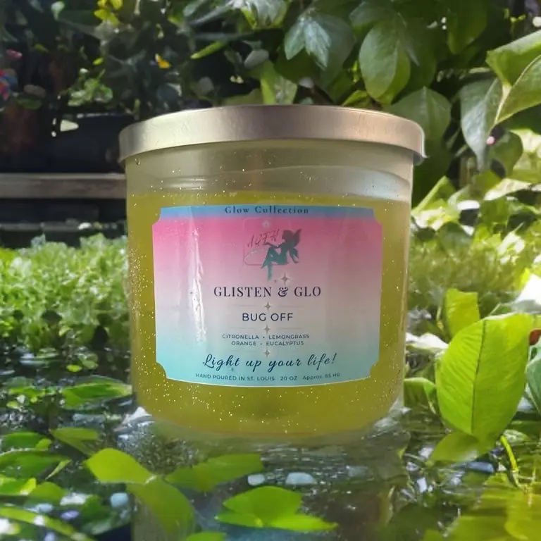 Handmade home decor Glisten and Glo Bug Off Citronella Candle-household candle with deodorant feature, 65 hour burn time