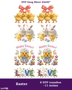 Faux Yarn Easter DTF Gang Sheet: 8 Ready To Press Transfers - 23x38. Full-Color Printing, Same/Next Day Shipping