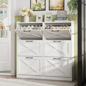 Vabches Large Shoe Storage Cabinet with 6 Flip Drawers, Freestanding Shoe Organizer with Metal Handles for Entryway, Narrow Shoe Rack Cabinet