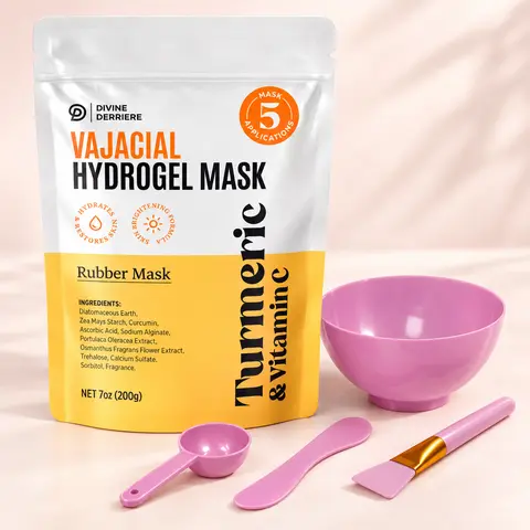 Divine Derriere FOR YOUR KITTY Vajacial Hydrogel Mask with Turmeric & Vitamin C COMPLETE KIT - Deeply Purifying & Super Hydrating Facial and Vajacial Masks - Modeling Rubber Mask for Post Wax & Shaving Bikini Area - Hydrojelly Mask Skin Care Repair