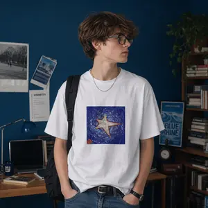 "Liquid Star" Plastic Abstract Black&White T-Shirt - Blue Star Oversized Graphic Tee