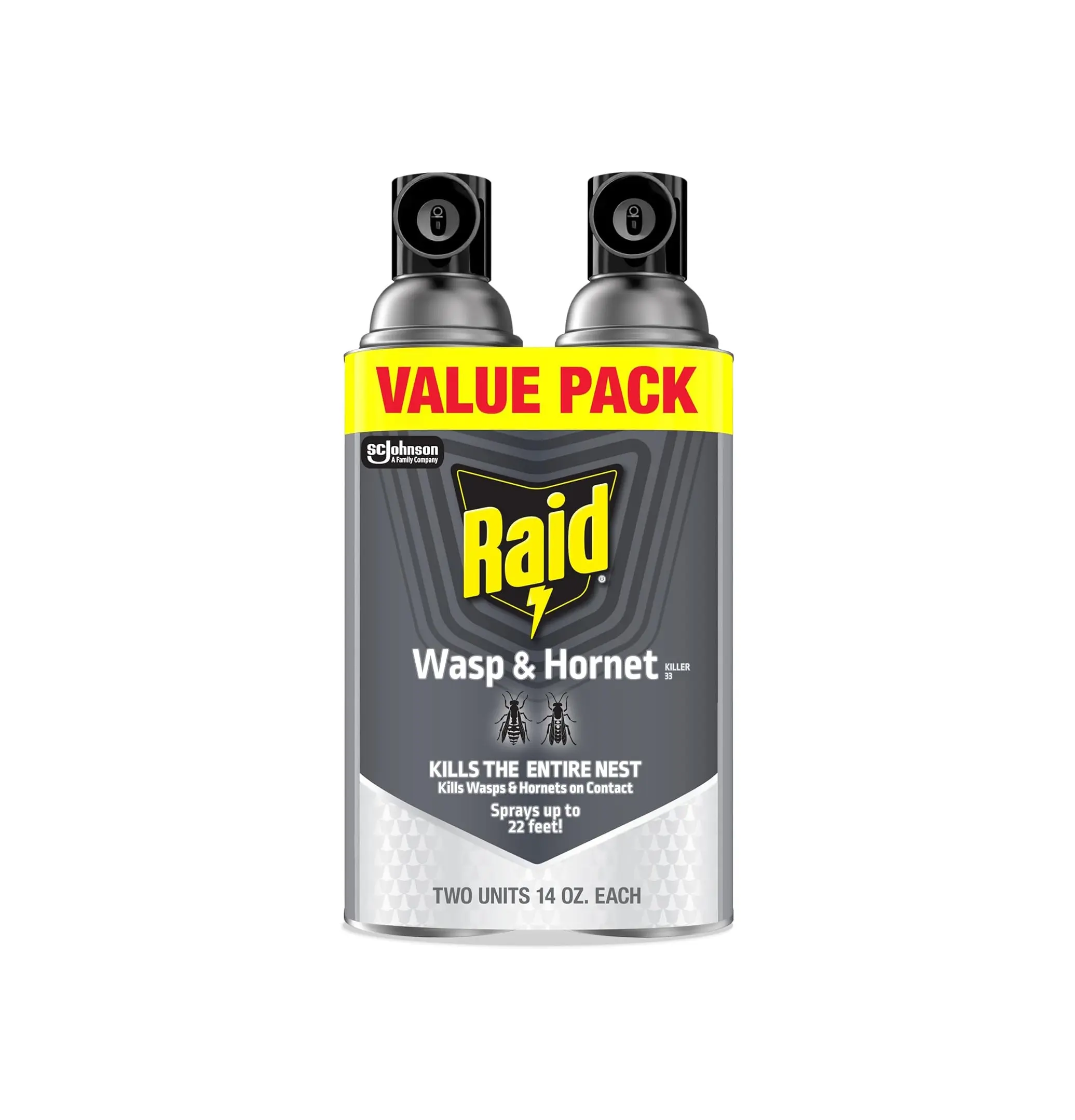 Raid Wasp & Hornet Killer Spray, Bug Killer Kills the Entire Nest, 14 Oz, 2 Count