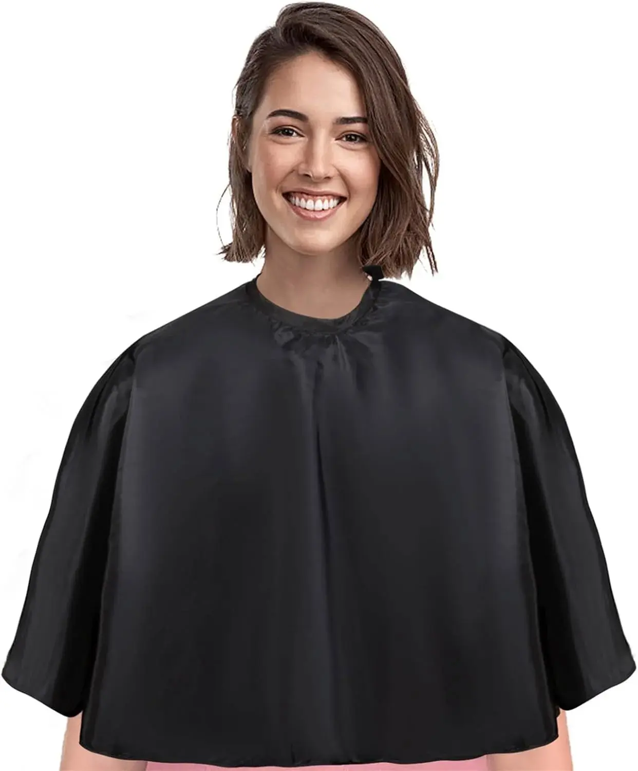 Short Barber Cape, Waterproof Nylon Salon Hair Cutting Cape, Makeup Artist Cape for Hair Dye, Comb-out, Styling, Shampoo
