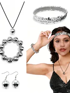 5pc Disco Glasses Earrings Bracelet Headband Necklace Set, Vintage Style for Christmas Halloween Party Music Festival, Perfect Gift Combination