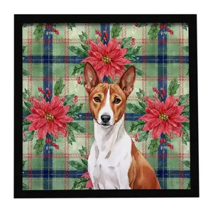 Carolines Treasures WDK8494MFP88 8 x 8 in. Red & White Basenji Christmas Poinsettias Framed Metal Print