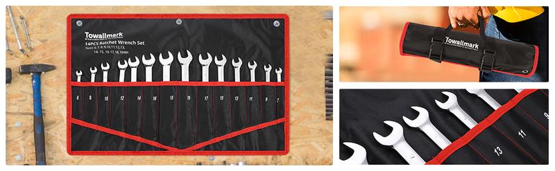 GARVEE 14 Pieces Ratcheting Wrench Set with Fixed Head Combination Wrenches, Metric 6-19mm, Chrome Vanadium Steel, Storage Bag Included GARVEE 14 Pieces Ratcheting Wrench Set with Fixed Head Combination Wrenches, Metric 6-19mm, Chrome Vanadium Steel, Storage Bag Included