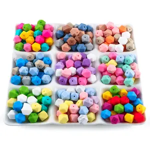25pcs 14mm silicone polyhedra suitable for DIY handicrafts, ballpoint pens, keychain pendants, etc, Bead Assortment