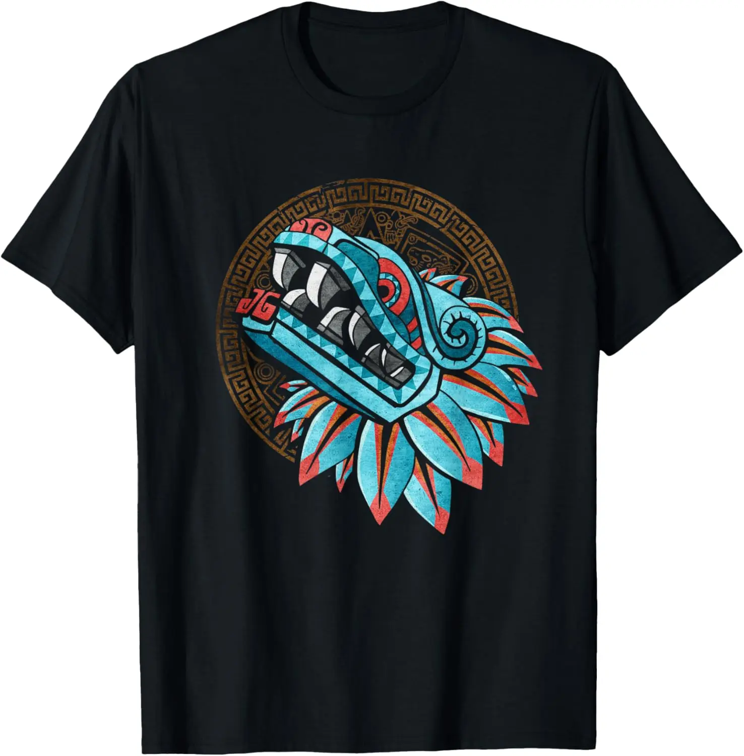 Men's Natural Cotton Fabric Short-Sleeve Round Neck T-Shirt - Fashion Casual Athleisure Tee, Menswear Streetwear Top with Quetzalcoatl Aztec Feathered Serpent, Mayan, Inca, Toltec Graphics, Shortsleeve, Tshirt, Fashion Apparel