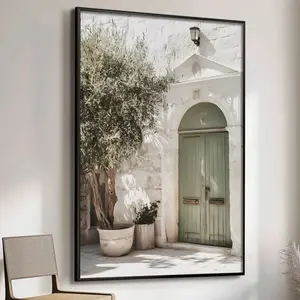 1pc Italian Architecture & Olive Tree Canvas Print Wall Art, Contemporary Style, No Frame, Featherless, General Fit for Living Room, Bedroom, Bathroom, Office, Hallway, Kitchen Decor, Home Decor Gift