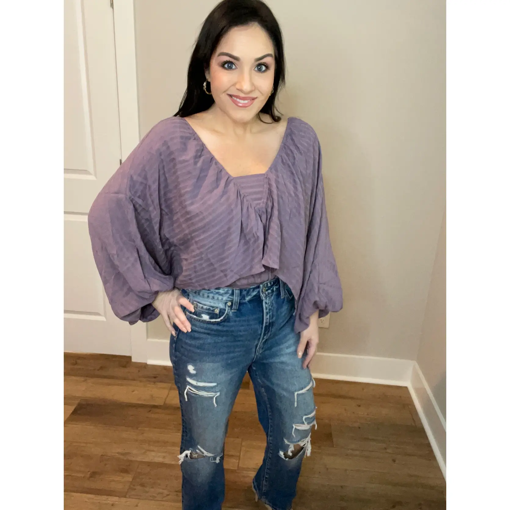 XL Loose Plum Bodysuit With Flare