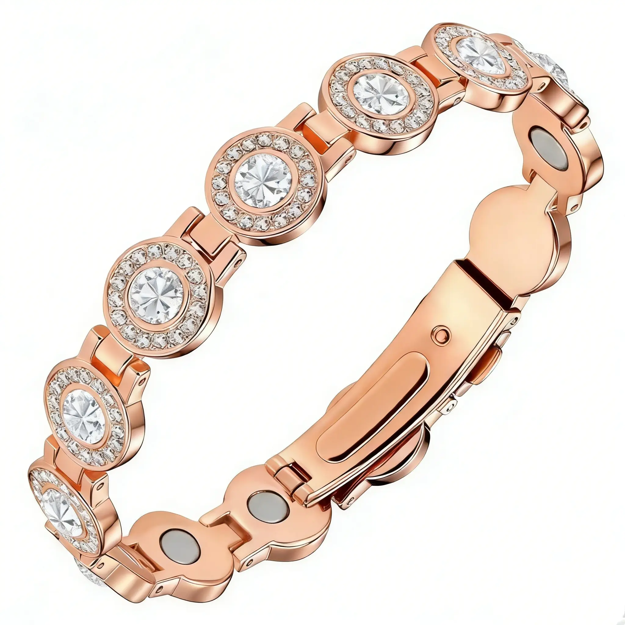 Copper Bracelets for Women, Ultra Strength Magnetic Bracelet with 3800 Gauss Magnets & Sparkling Cubic Zirconia, Adjustable,charm bracelet，Elegant Bracelet-gauss magnets-adjustable length