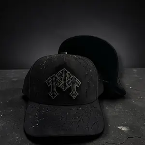 Crosses  Rhinestones Black Snapback Hat for Men - Adjustable Strap & Sturdy Brim - Hand Wash Only - Unique crosses Emblem Design - Comfortable & Durable Fashion Accessory