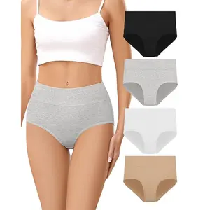 Cotton Underwear for Women High Waisted Ladies Panties Breathable Soft Full Coverage Briefs Comfy Underpants 4 Pack Soft Breathable Comfort Gentle Support Fit Moisture Absorbing Comfort Stretchy Full Coverage Durable Everyday Wear - Womenswear