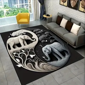 Yin-Yang Elephant Tree of Life Large Soft Diatomite Floor Mat Super Anti-slip Soft Diatomite Material with Stunning Yin-yang Design DUrable Soft Diatomite Quick-Dry Rug Machine Washabel Carpet Suitable for Laundry Rooms, Bathrooms, Kitchens, Living Rooms
