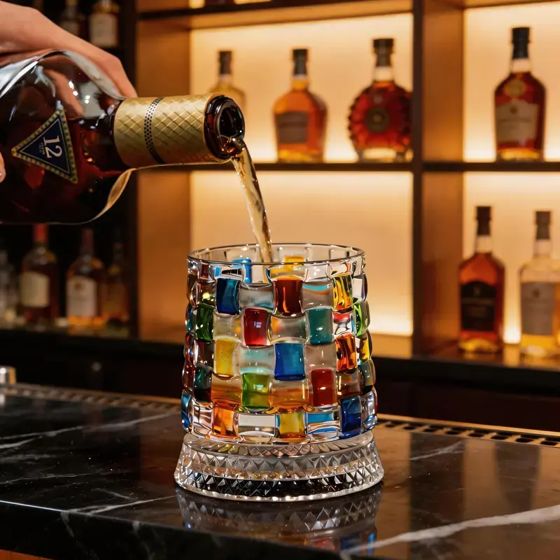 Minimal Luxury Crystal Tumbler with Smooth Spin Design,Hand-Painted Embossed Rotating Whiskey Glass Minimal Luxury Crystal Tumbler with Smooth Spin Design,Hand-Painted Embossed Rotating Whiskey Glass