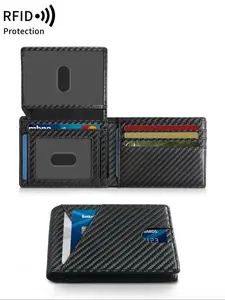 Men's Minimalist Carbon Fiber Pattern Leather Wallet, RFID Blocking Card Holder, Slim Wallet with Money Clip, Casual Trendy Versatile High-quality Daily Wallet
