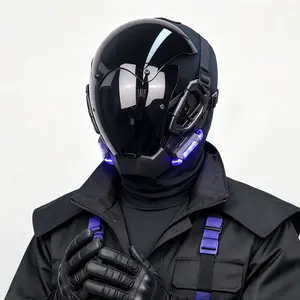 Futuristic warrior mask with full-face coverage; functional tactical punk mask for realistic CS roleplay with a dark tech aesthetic; cosplay costume prop suitable for Halloween, music festivals, bars, and themed parties.