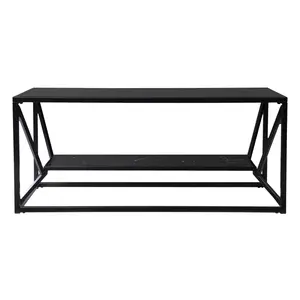 HomeRoots 402121 42 in. Glass & Metal Rectangular Coffee Table, Black