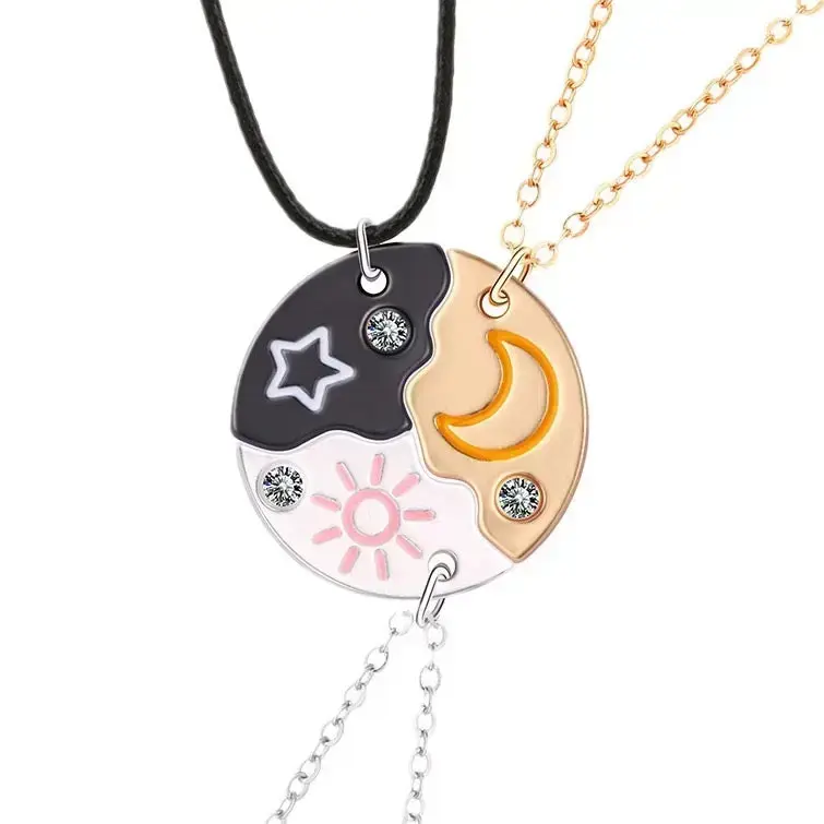 Veliora Gift B Set of 3 Round Rhinestone Star Moon Sun Friendship Necklaces BFF Best Friends Forever Fantasy Cute Pendant for Unbreakable Friendship initial cuban link chain y2k jewelry
